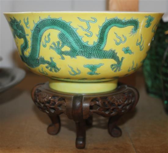 Chinese yellow ground dragon bowl, 6in.